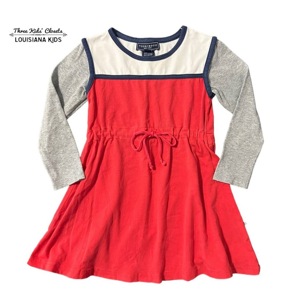 Toobydoo 3T Red Navy Grey Colorblock Dress